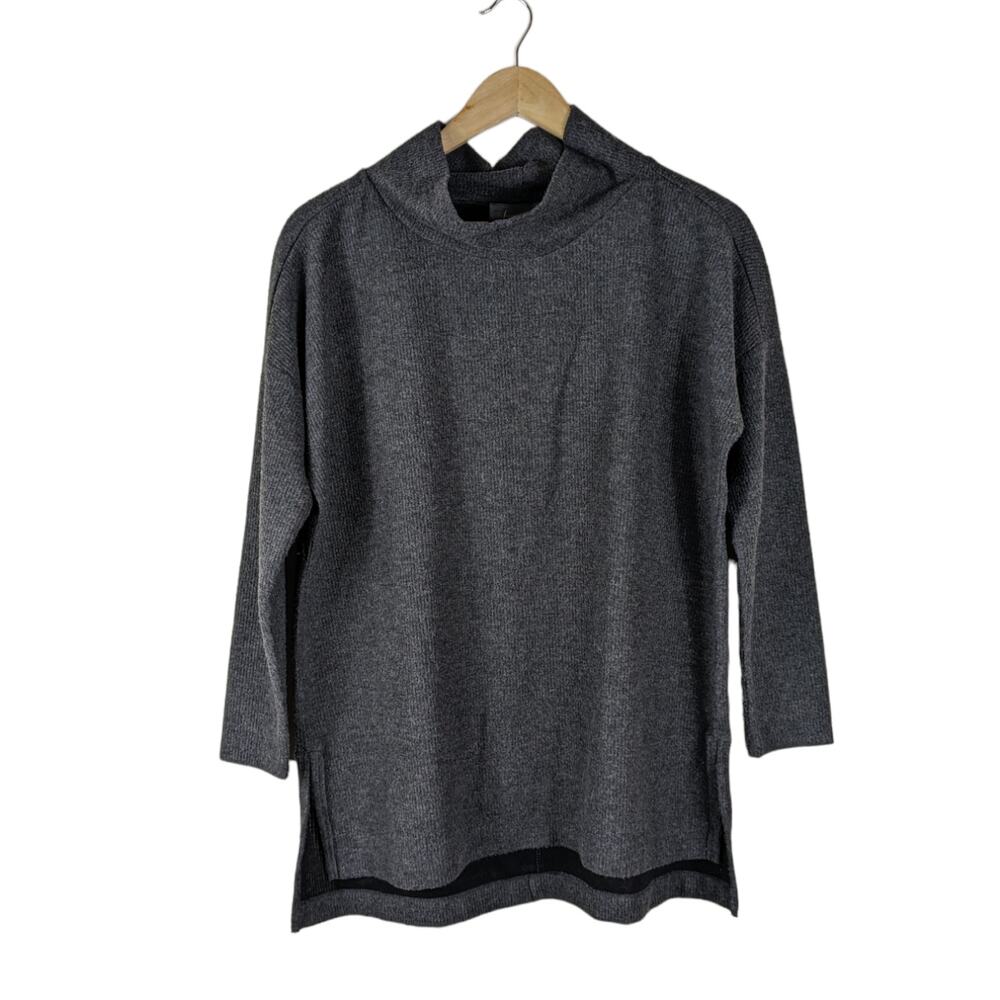 Anthropologie Sweater Small Gray Mock Neck Ribbed Knit Long Sleeve Side Slit Top
